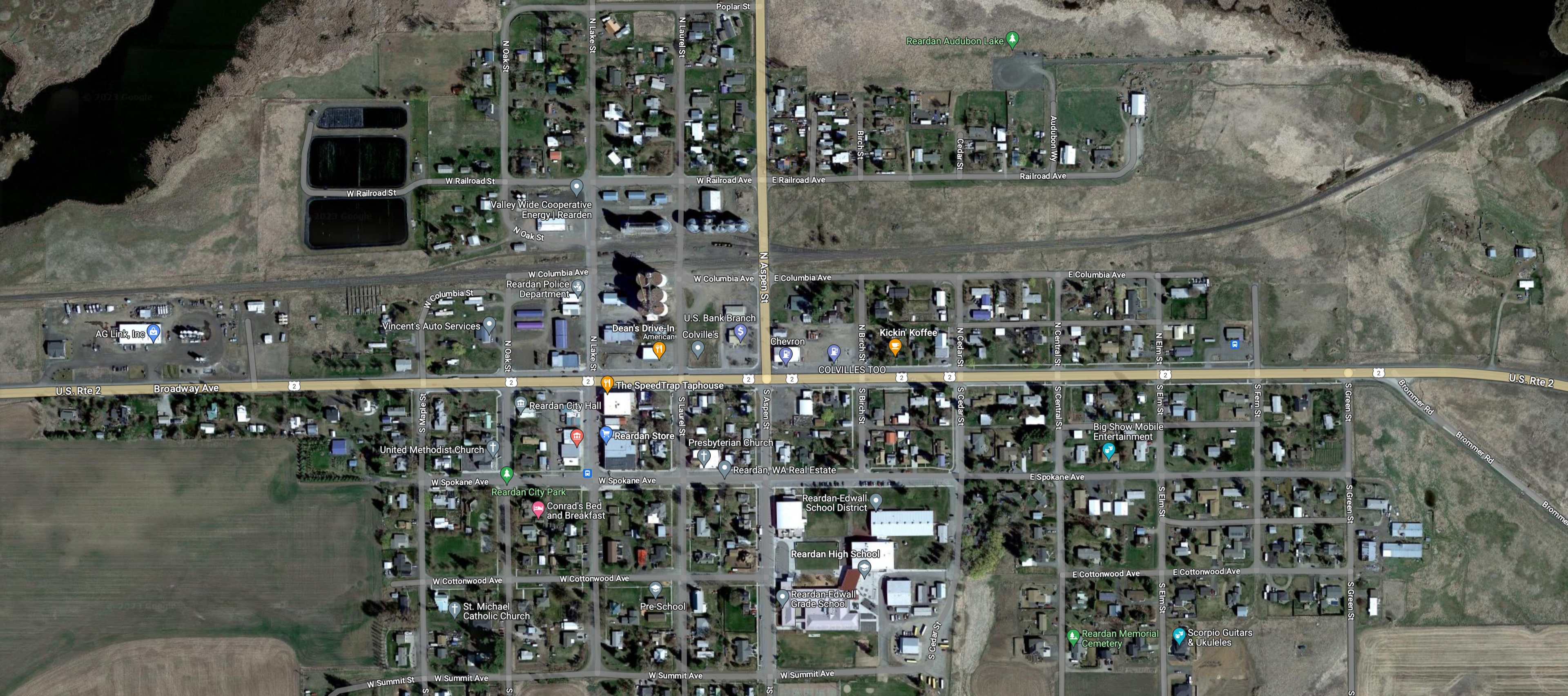 Satellite Map of Reardan, WA